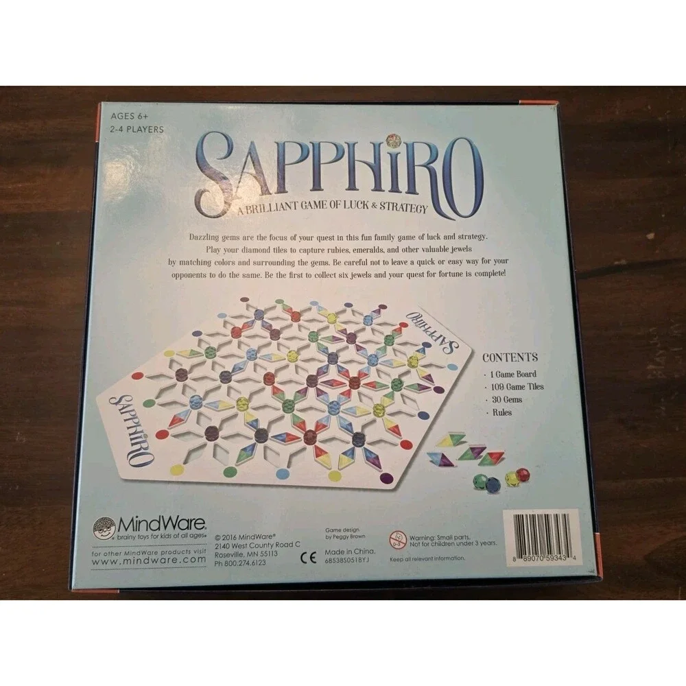 Sapphiro by MindWare Strategy Luck Jewels Board Game 2016 (100% Complete)